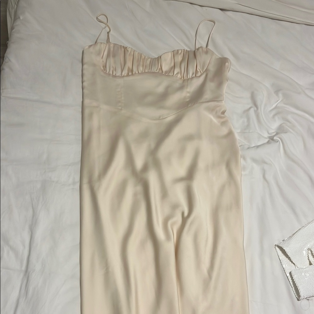 Park & Fifth Cream Satin Maxi Slip Dress